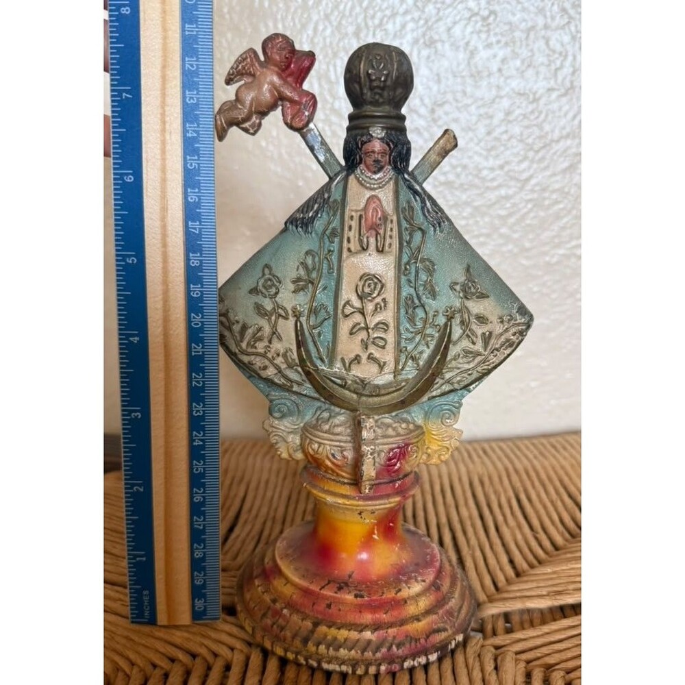 Vintage Virgen de San Juan de los Lagos Wood & Metal Religious Statue 12" - Picture 5 of 6